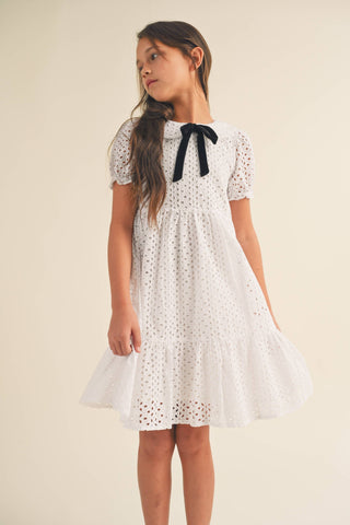 White Lace Dress W/ Black Bow