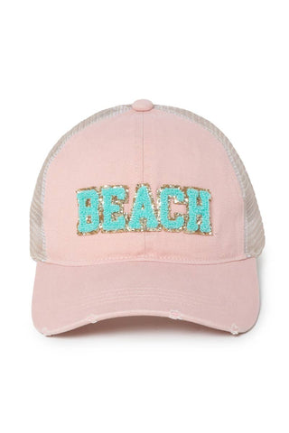 Pink Beach Chenille Embroidered Trucker Hat