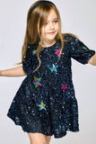 Navy Sequin Dress W/ Star Patches