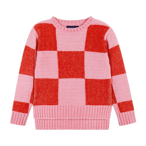 Chenille Checker Sweater | Pink & Red
