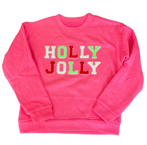 Pink Chenille Holly Jolly Sweatshirt
