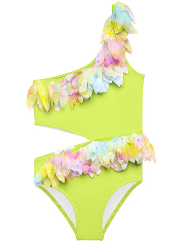 Neon Side Cut Swimsuit W/ Petals