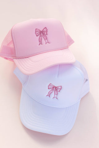 Bow Embroidery Pink Trucker Hat