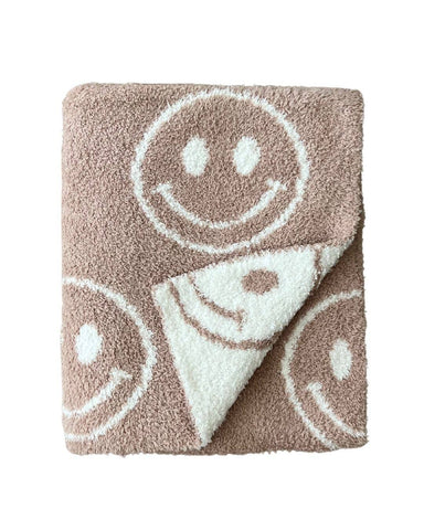 Latte Smiley Fuzzy Blanket