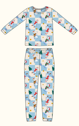 Checkered Snowmen Pajama Set