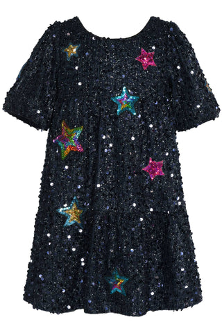 Navy Sequin Dress W/ Star Patches