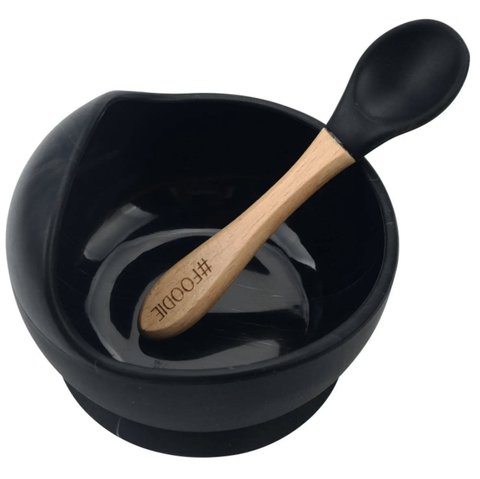 Black Silicone Bowl W/ Spoon Set
