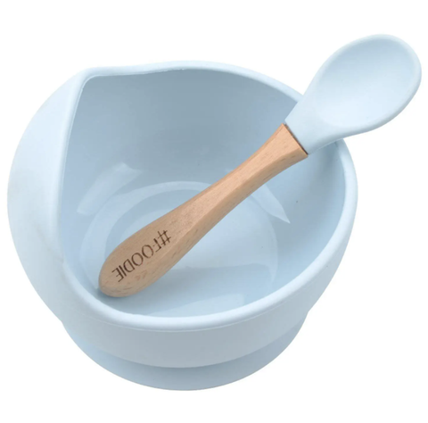 Blue Silicone Bowl W/ Spoon Set