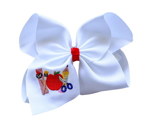 Back to School Embroidered Bow